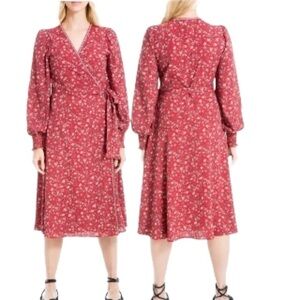 Max Studio NWT Floral Botanical Print Balloon/Puff Sleeve Wrap Dress Size Small